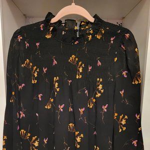 (NWT) Madewell Georgette Ruffle-Collar Smocked Top, Falling Freesias, Small